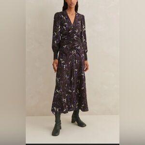 Me+EM Wild Meadow Print Ruched Midi Dress Satin Printed Woven - Size US 2